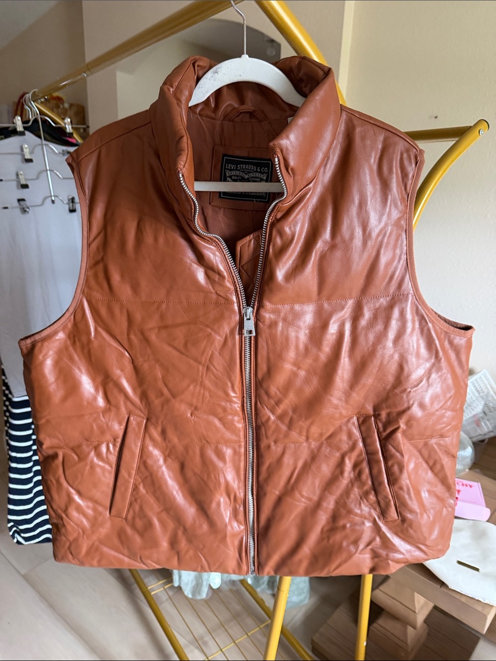 Levi's Rust Brown Leather Puffer Vest